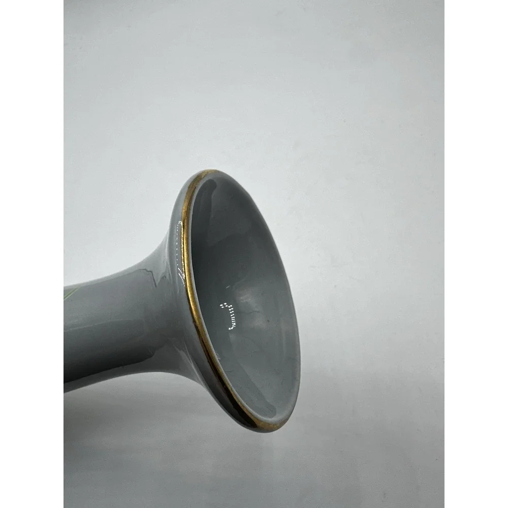 Gray‎ Porcelain Bud Vase Gold Rim Floral Lily Vintage Decorative